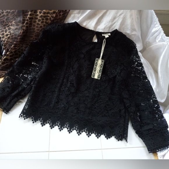 Ultra Pink Tops - Ultra Pink Elegant Black Crochet Blouse